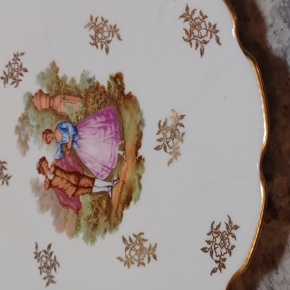 Limoges France antique mid century plate platter gold man woman courting - Picture 7 of 16